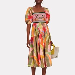 Farm rio pink garden midi dress NWT